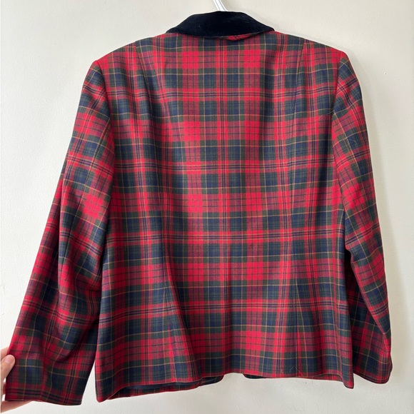 Vintage Pendleton Preppy Wool Plaid Red Blue Velvet Twee Jacket Medium - Large - Picture 4 of 13